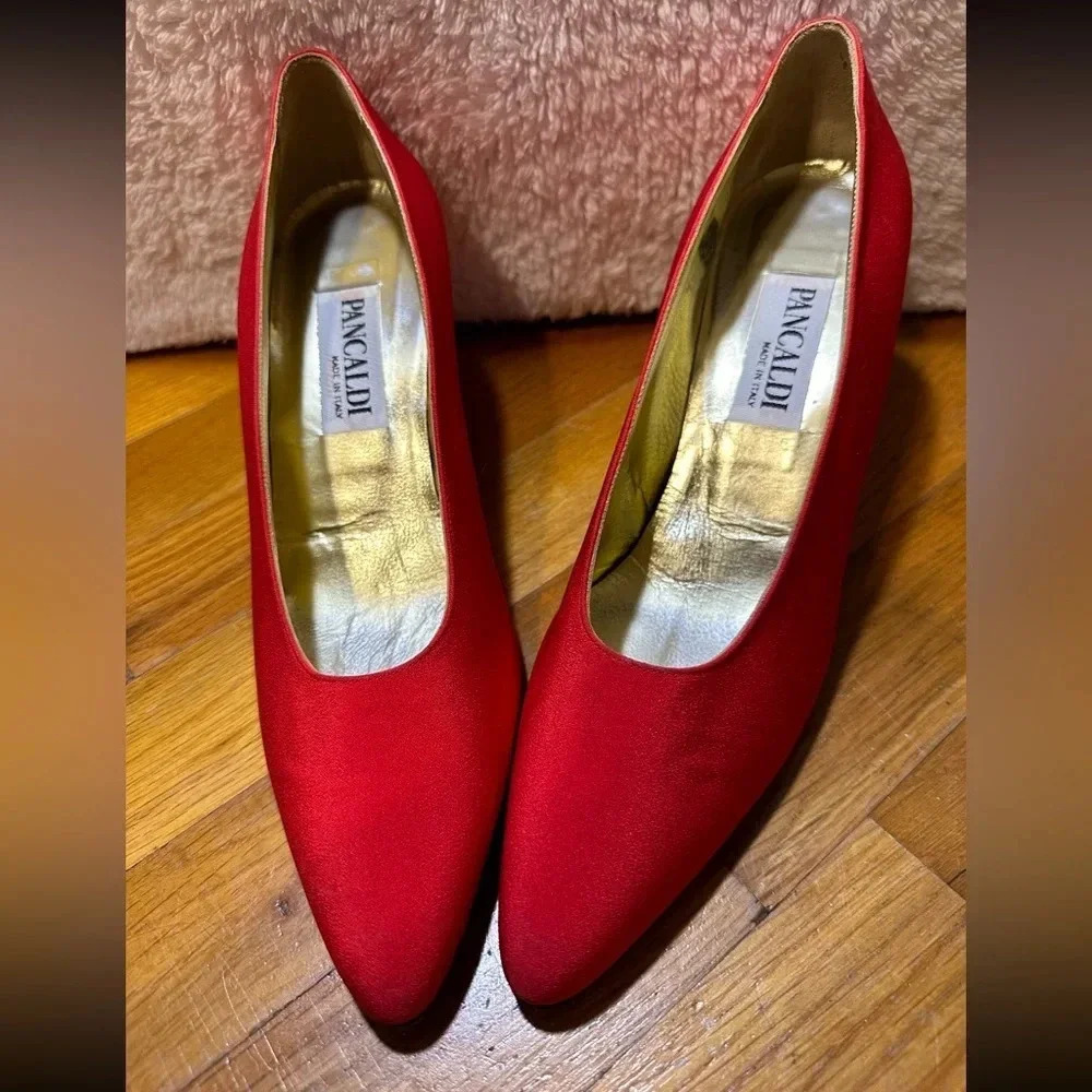SEXI Pancaldi 1888 Designer Red Fabric High Heels Dress Shoes 9AA Italy Made - Picture 4 of 5